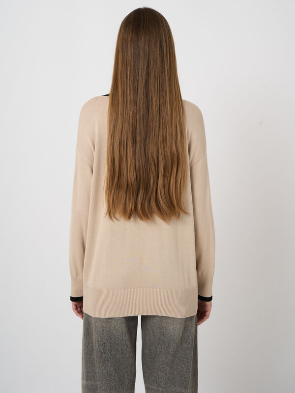 V-Ausschnitt-Pullover, Baumwoll-Viskose-Mix, Kontrastn&auml;hte image number 3