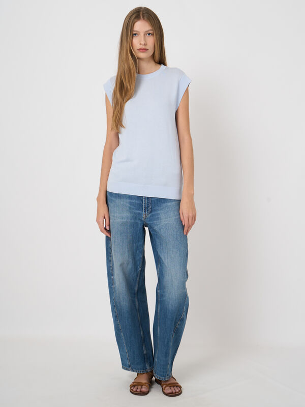 Pull sans manches en maille fine coton-viscose image number 3