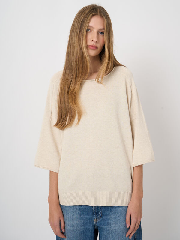 Boat-neck cotton-viscose sweater image number 0