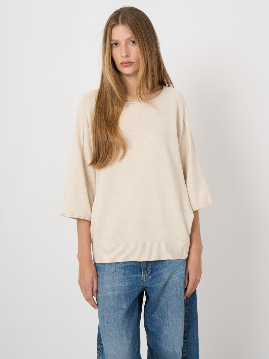 Boat-neck cotton-viscose sweater image number 1