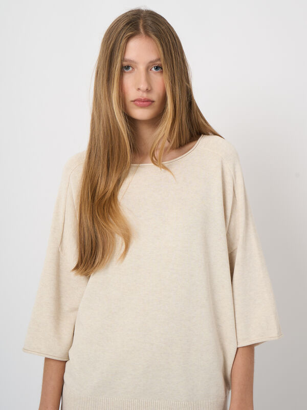 Boat-neck cotton-viscose sweater image number 2