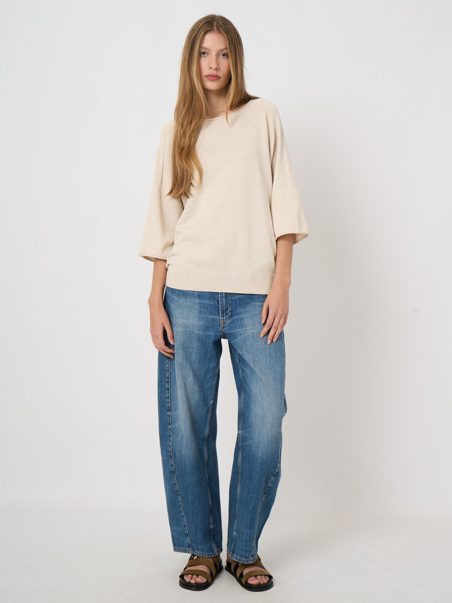 Boat-neck cotton-viscose sweater image number 3