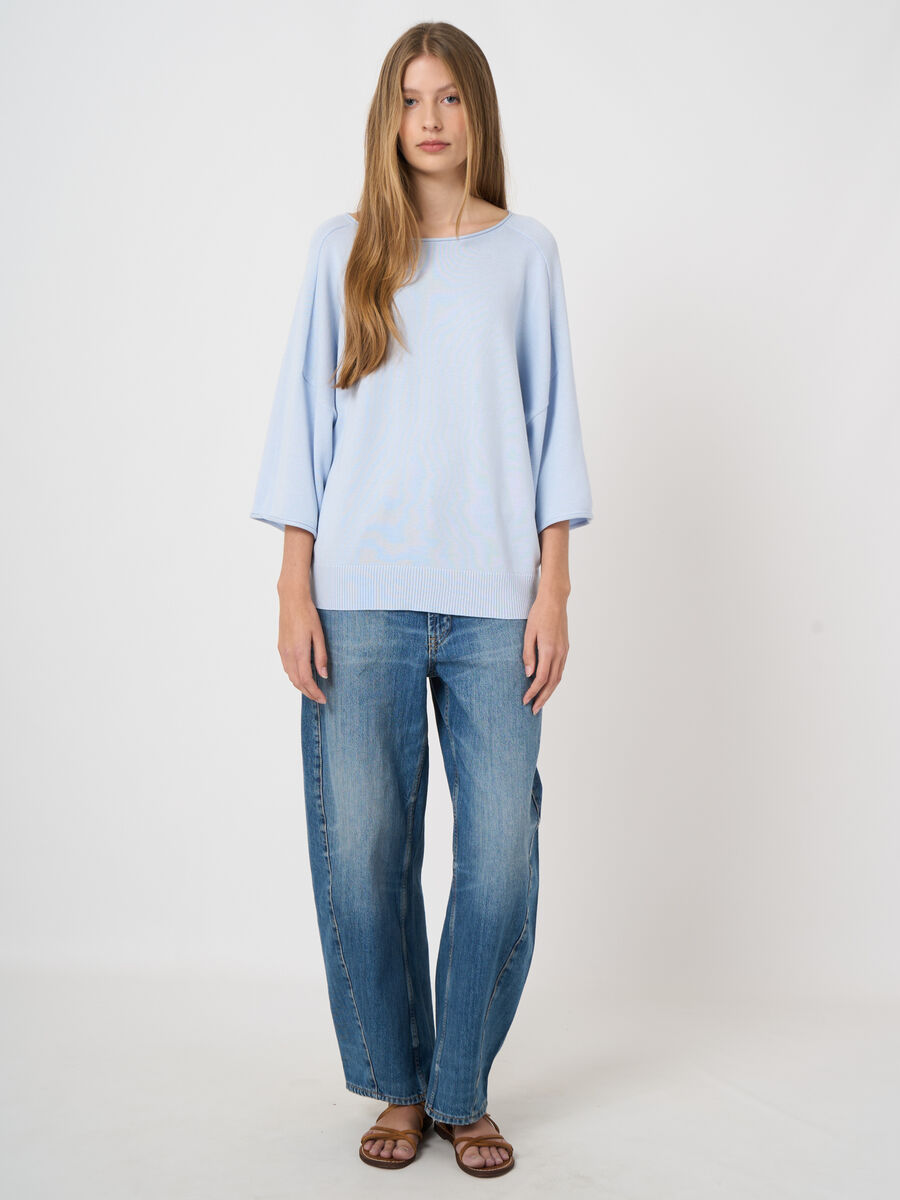 Boat-neck cotton-viscose sweater image number 0