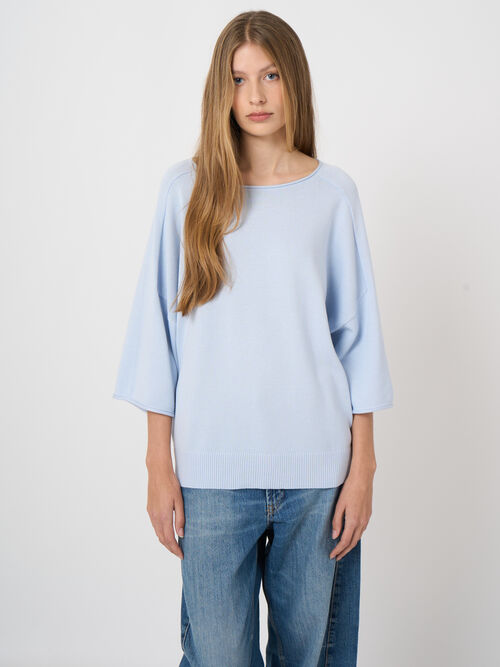 Boat-neck cotton-viscose sweater