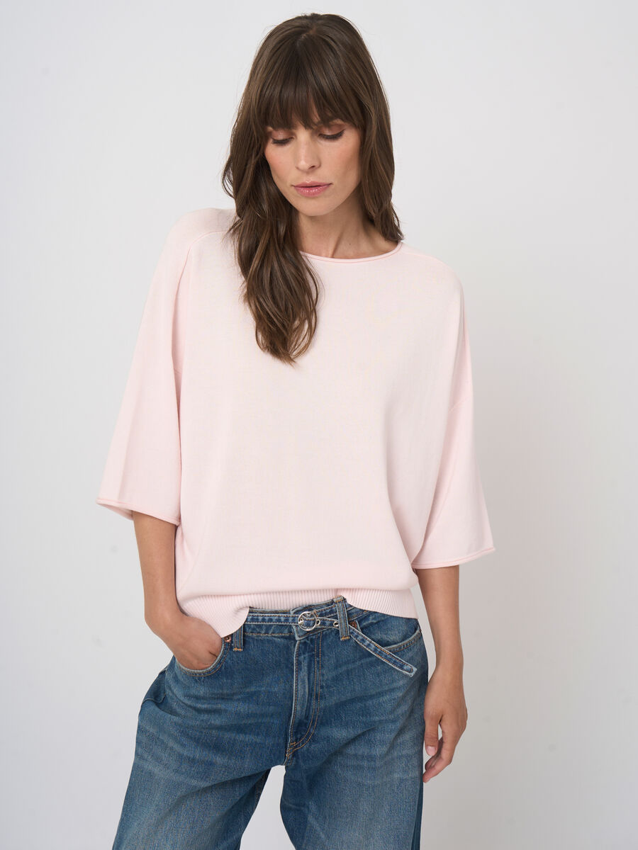 Boat-neck cotton-viscose sweater image number 0