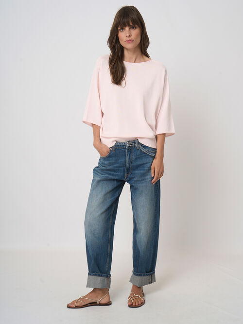 Boat-neck cotton-viscose sweater