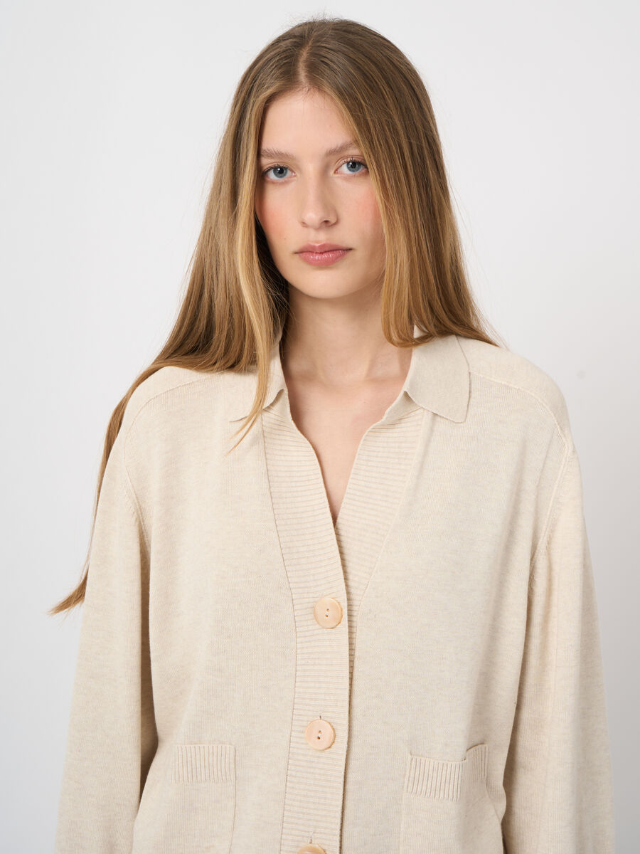 Cardigan col polo en coton-viscose, manches 3/4 image number 2