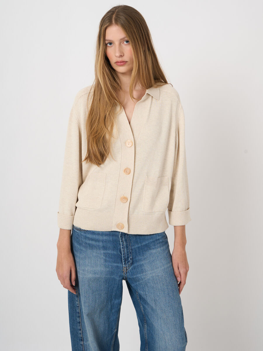 Cardigan col polo en coton-viscose, manches 3/4 image number 3