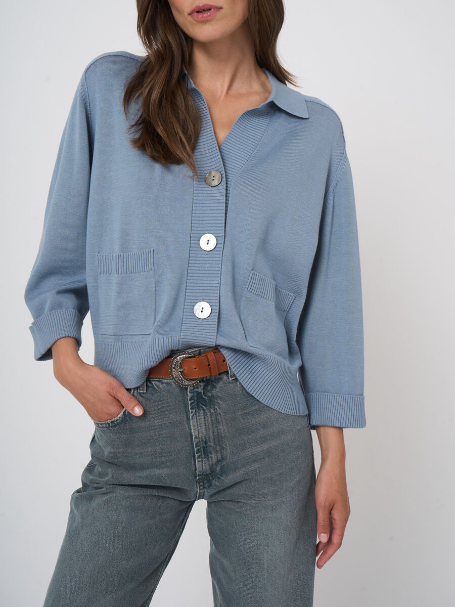 Cardigan met polokraag van katoen-viscose image number 1