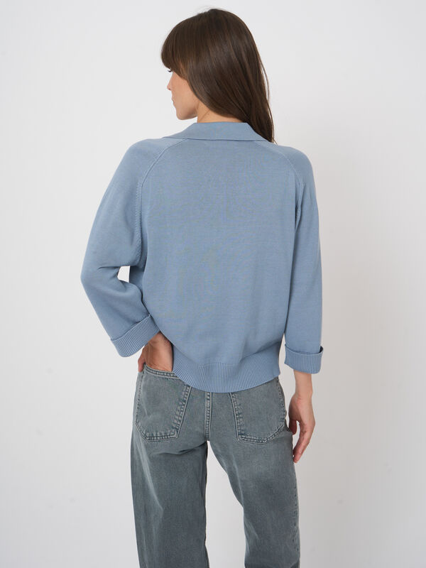 Polo-neck cotton-viscose cardigan image number 3