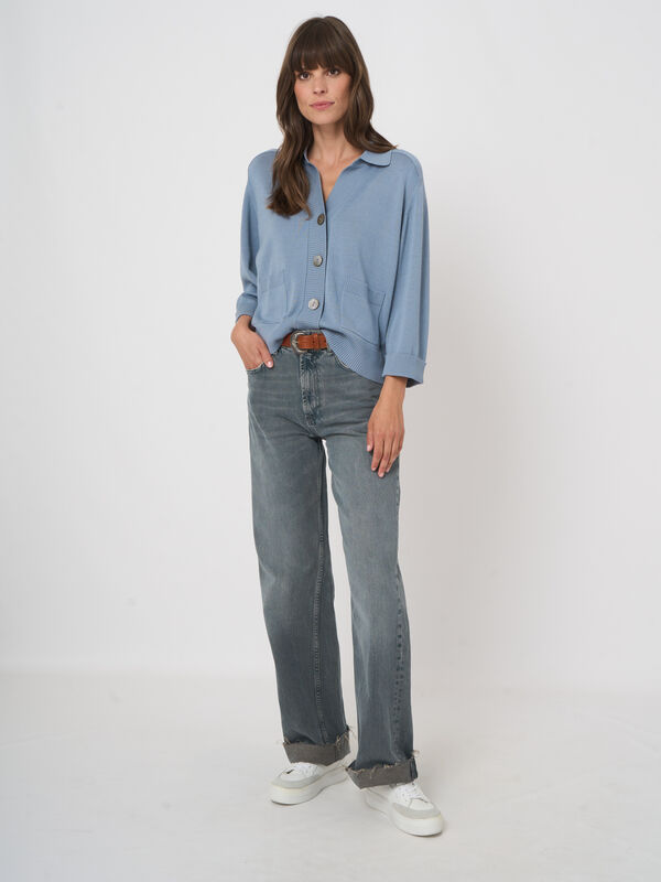 Polo-neck cotton-viscose cardigan image number 4