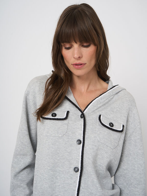 Hooded cotton-blend cardigan with contrast trim image number 3