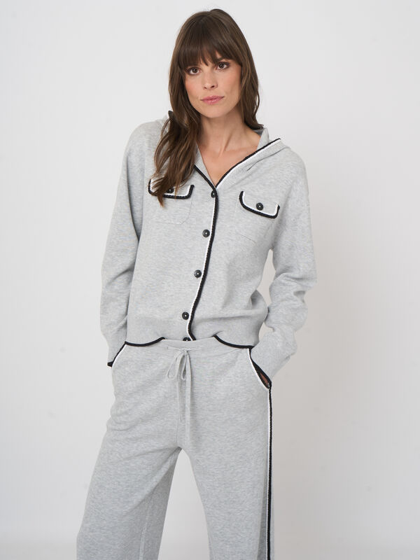 Hooded cotton-blend cardigan with contrast trim image number 5