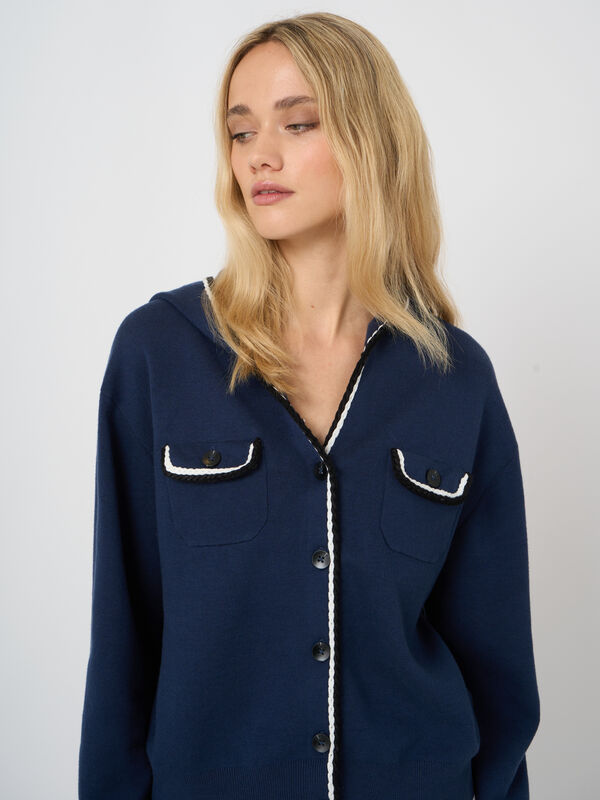 Cardigan mit Kapuze aus Baumwollmix mit Kontrastdetails image number 1