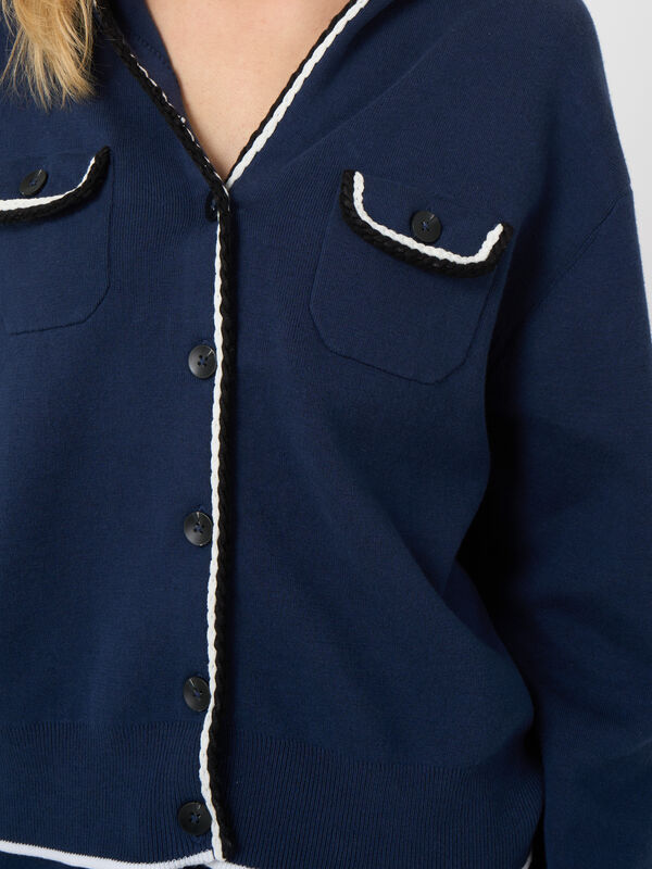 Cardigan mit Kapuze aus Baumwollmix mit Kontrastdetails image number 3