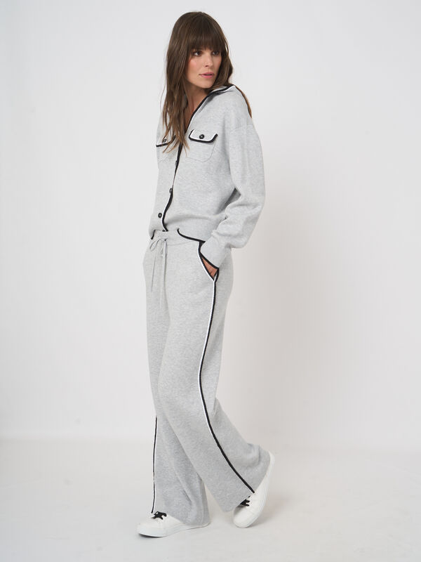 Wide-leg knit pants in cotton blend image number 3