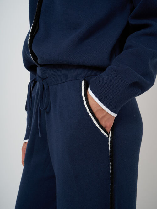 Wide-leg knit pants in cotton blend