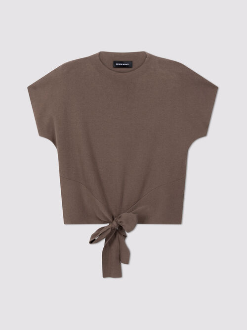 100% cotton tie-front sweater