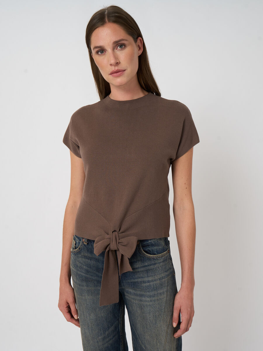 100% cotton tie-front sweater image number 2