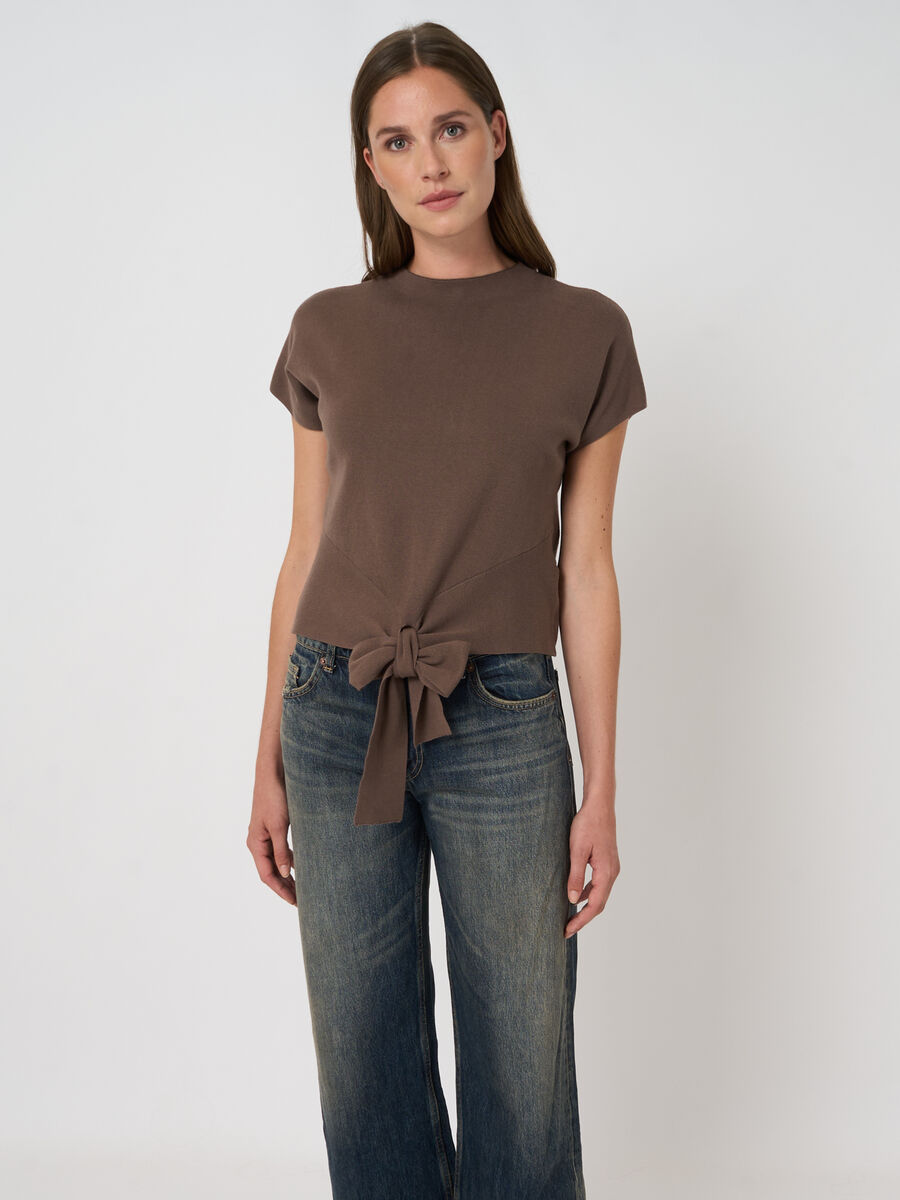 100% cotton tie-front sweater image number 3