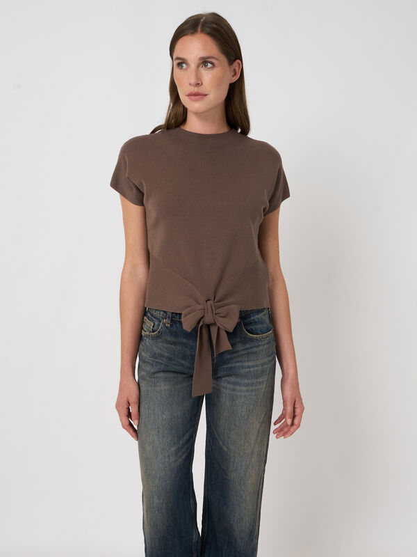 Cropped trui van 100% katoen met strik voor image number 4