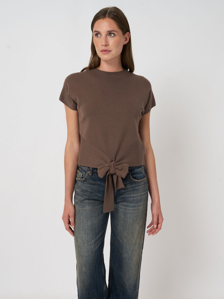 100% cotton tie-front sweater image number 4