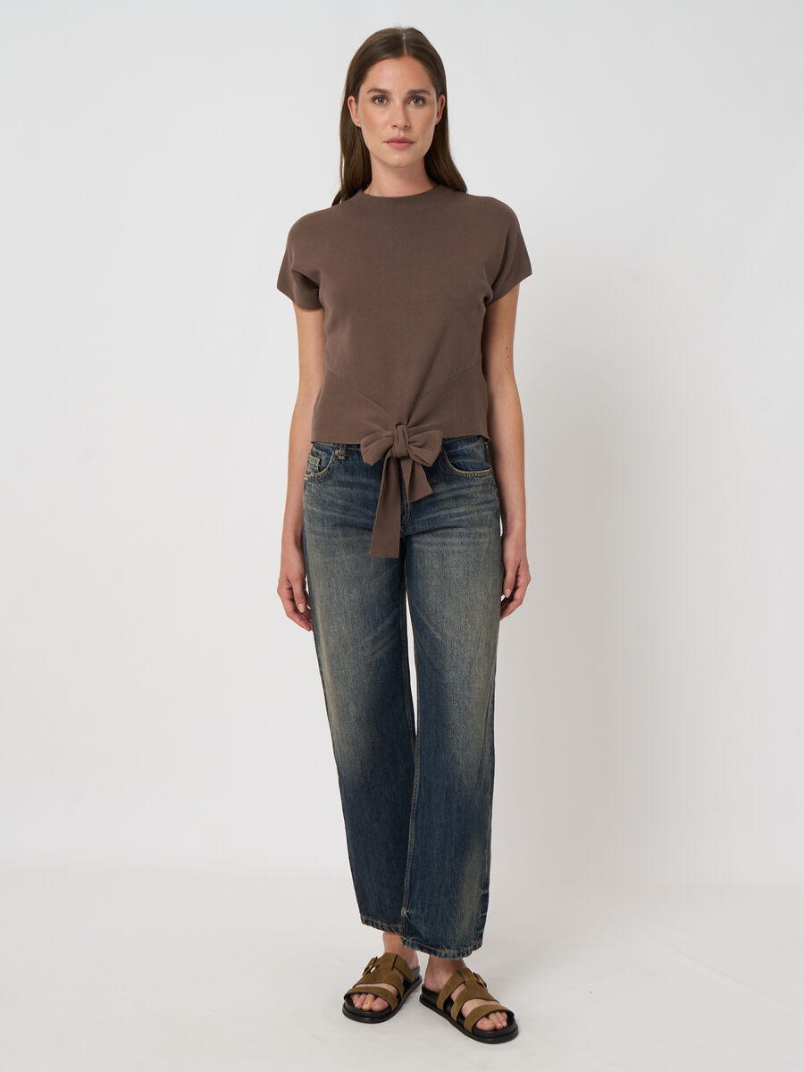 100% cotton tie-front sweater image number 5