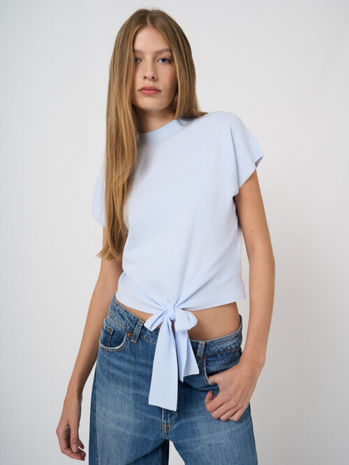 100% cotton tie-front sweater