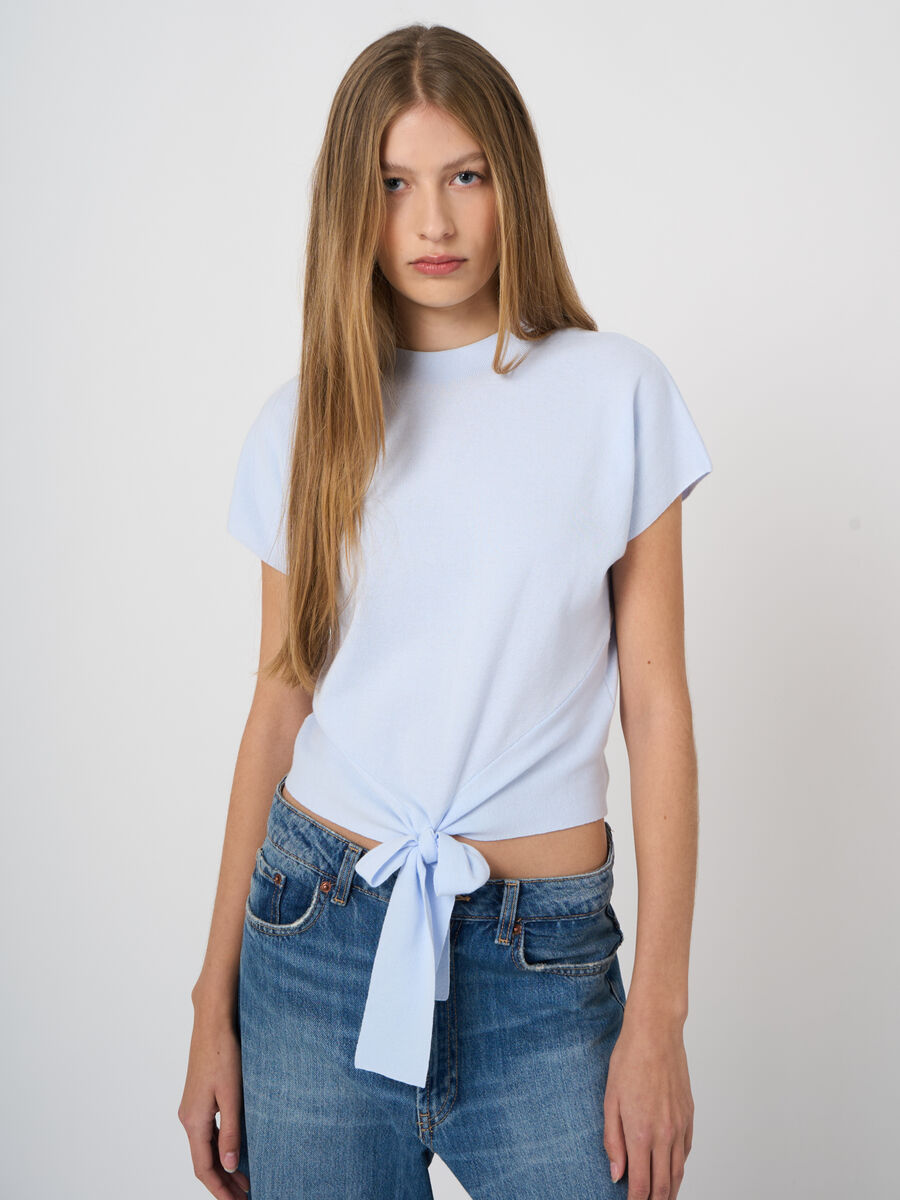 100% cotton tie-front sweater image number 1