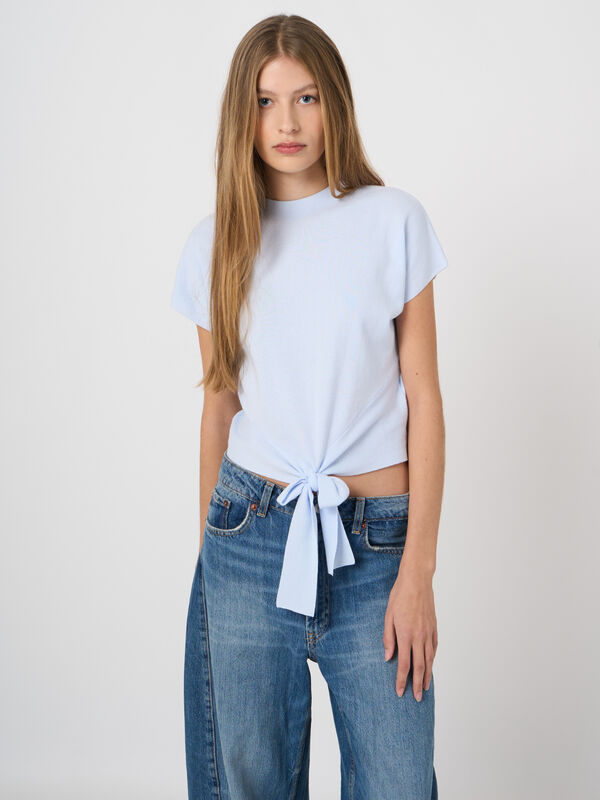 Cropped-Pullover aus 100 % Baumwolle mit Bindeband vorn image number 3