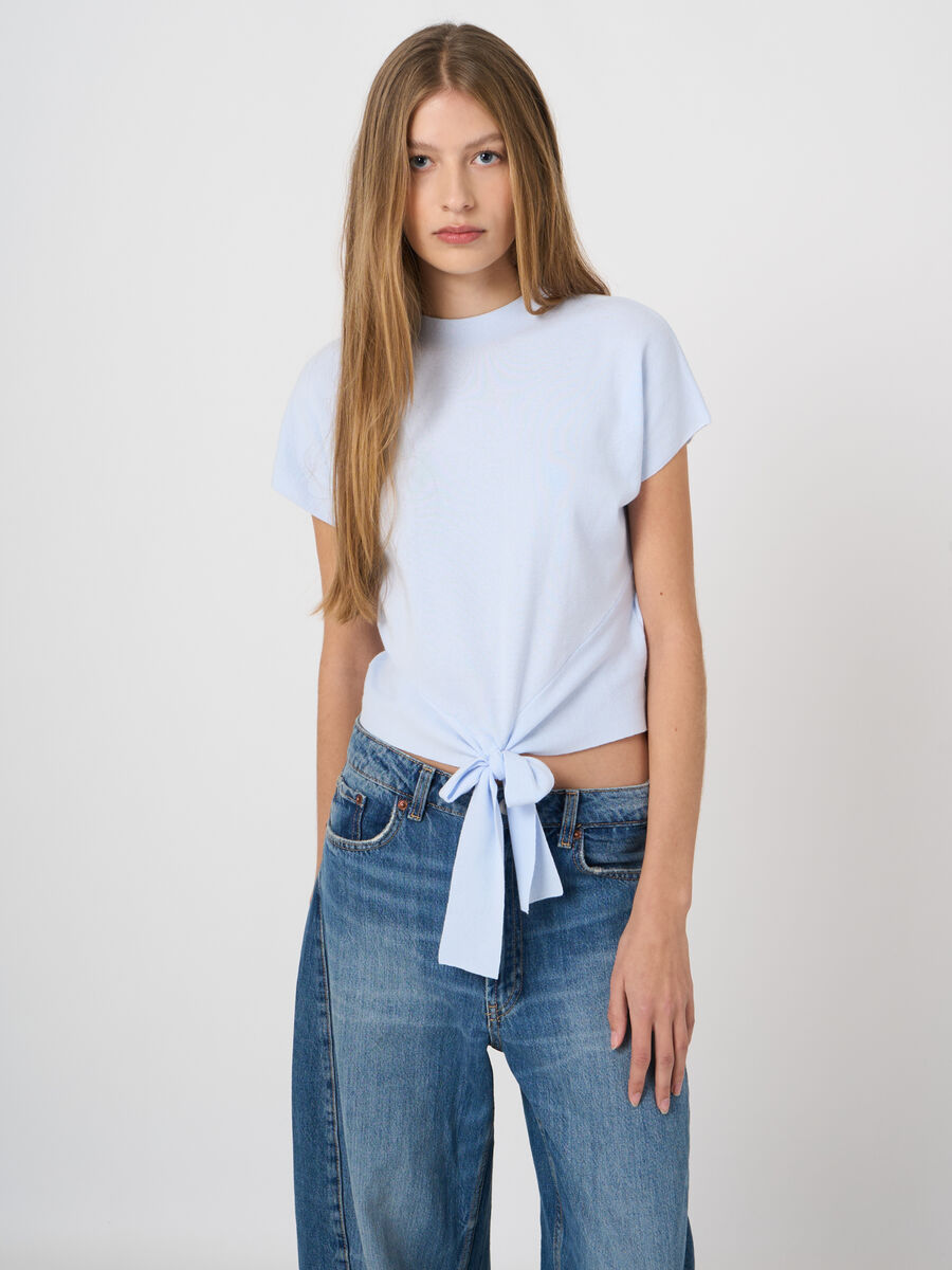 100% cotton tie-front sweater image number 3