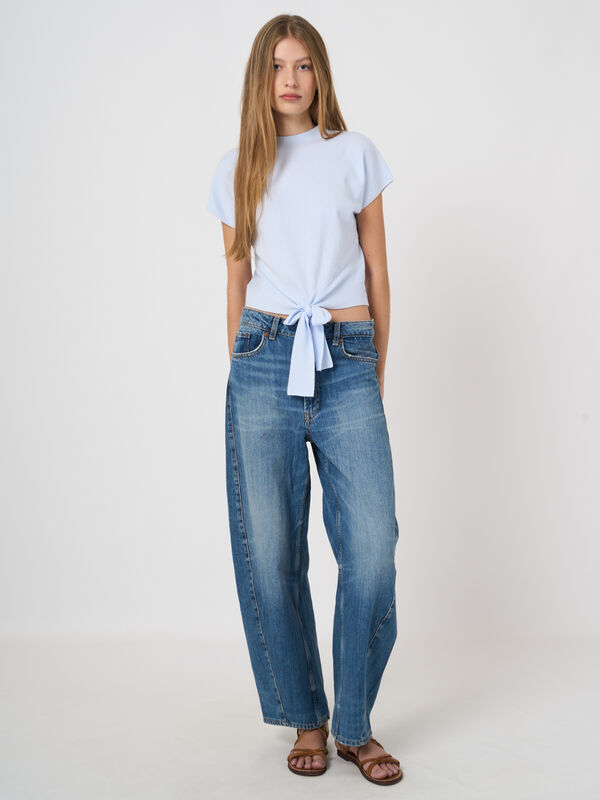 Cropped-Pullover aus 100 % Baumwolle mit Bindeband vorn image number 4