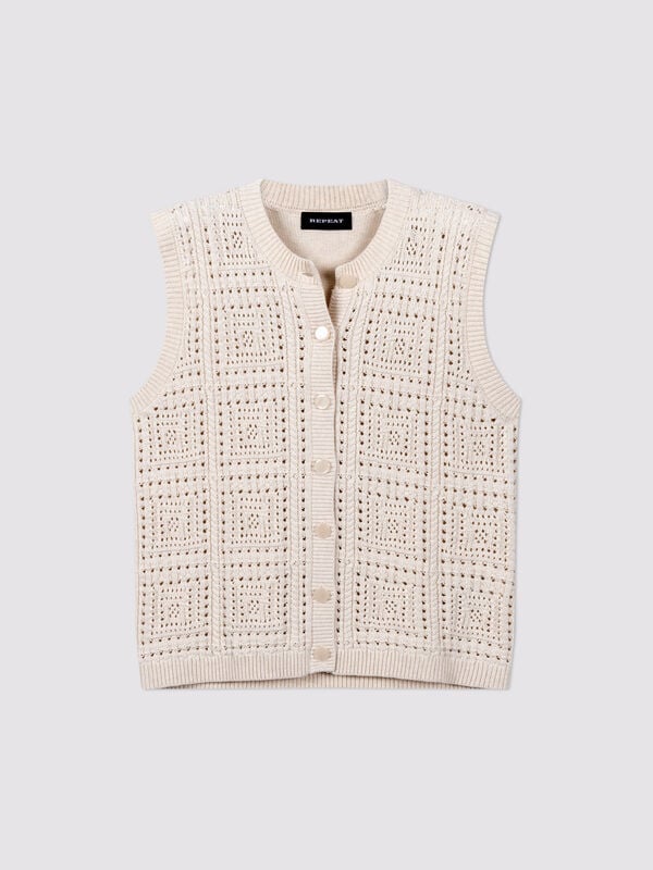 Pointelle knit cotton vest image number 0