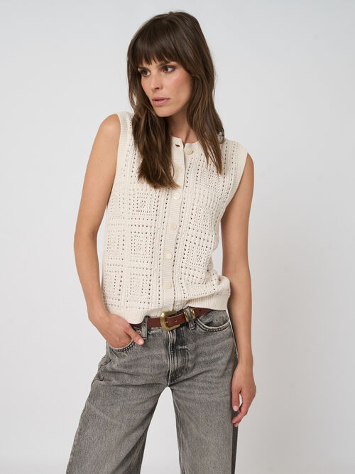 Pointelle knit cotton vest
