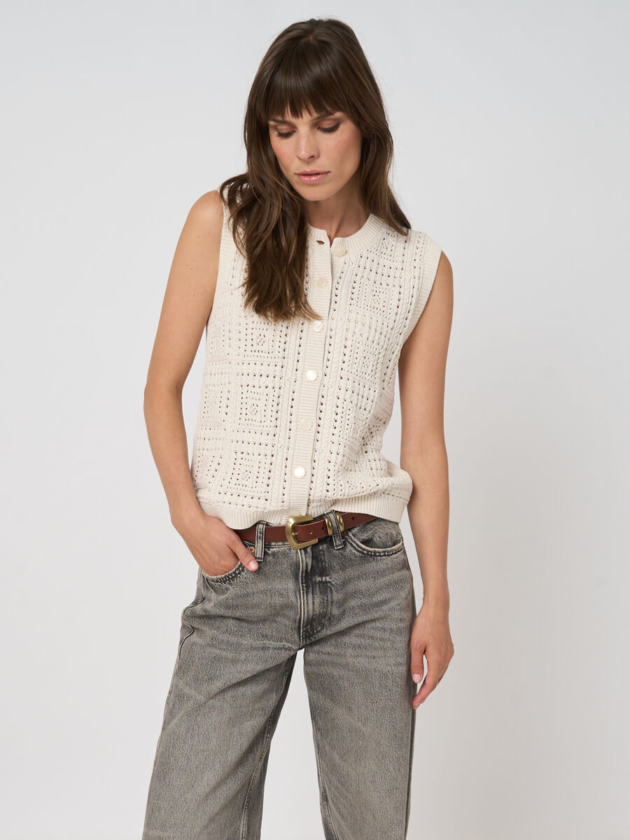 Pointelle knit cotton vest image number 2