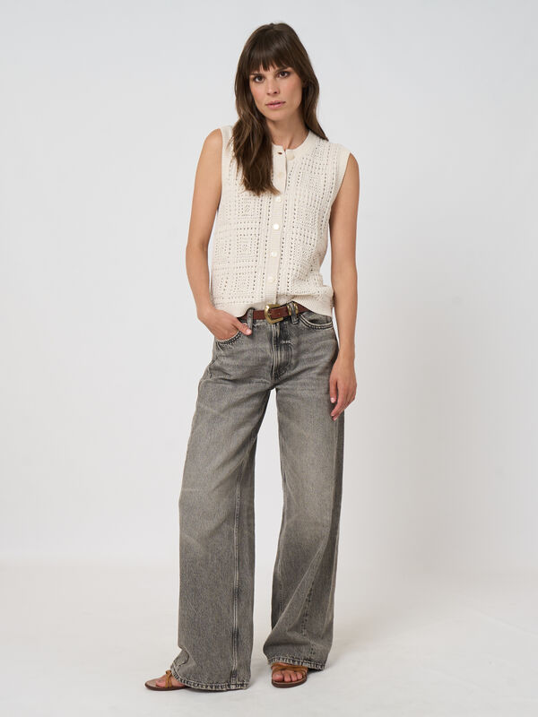 Pointelle knit cotton vest image number 3