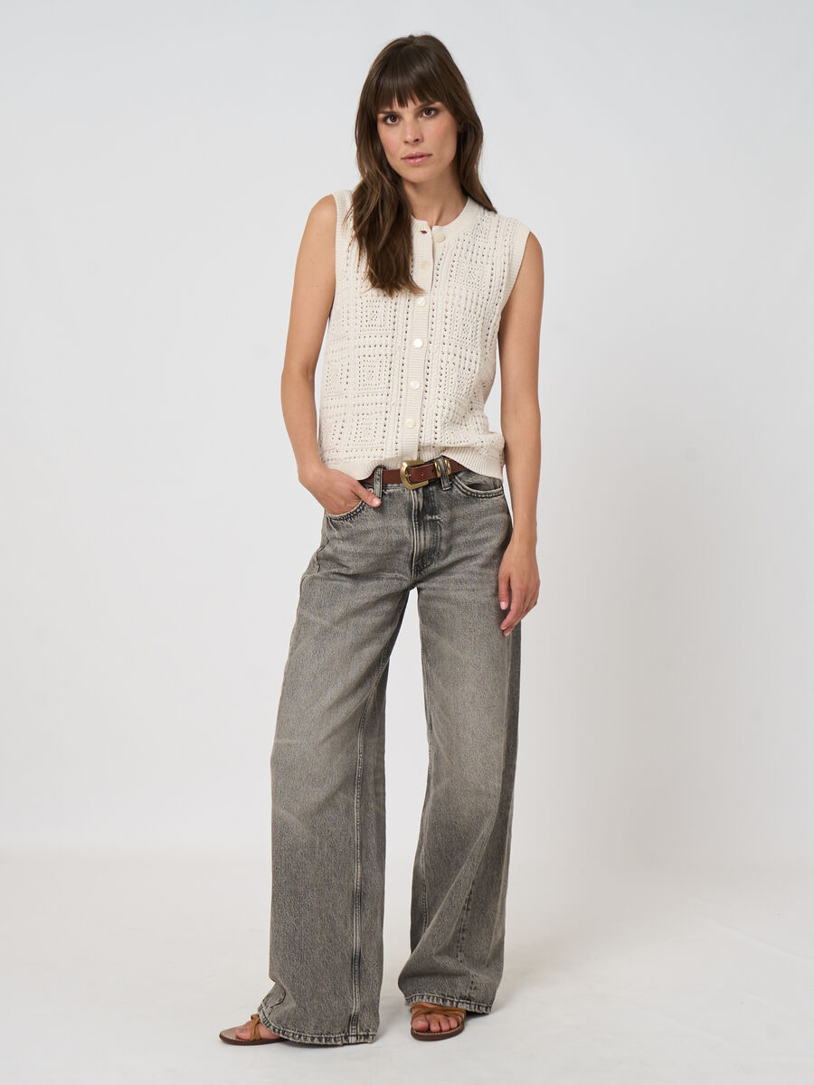 Pointelle knit cotton vest image number 3