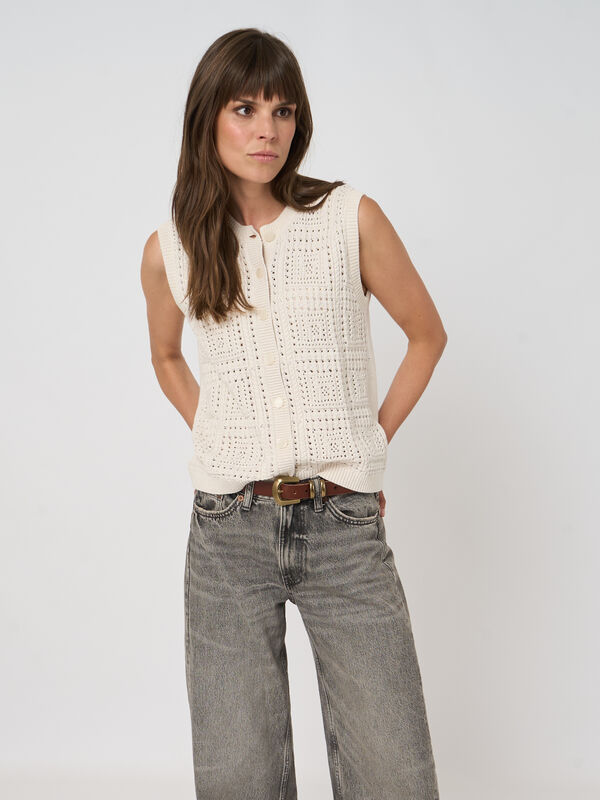 Pointelle knit cotton vest image number 4