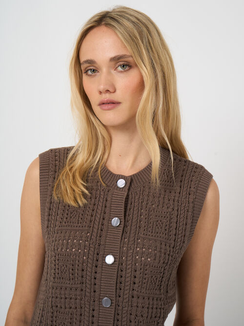 Pointelle knit cotton vest