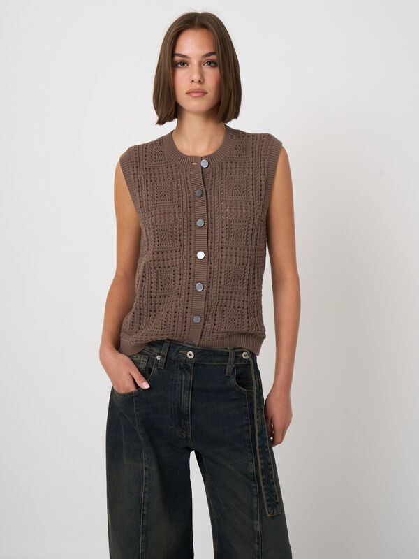 Pointelle knit cotton vest image number 0