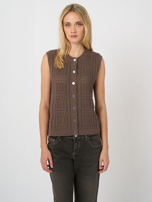 Pointelle knit cotton vest