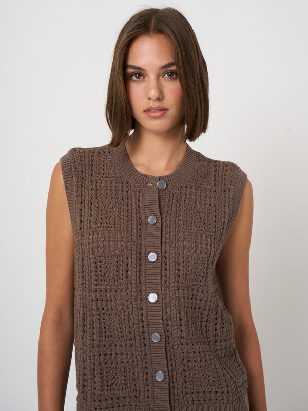 Pointelle knit cotton vest image number 2