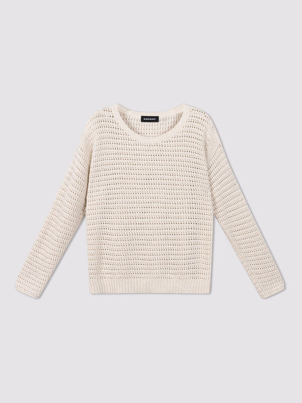 Ajour-Baumwollpullover mit Bootsausschnitt image number 0