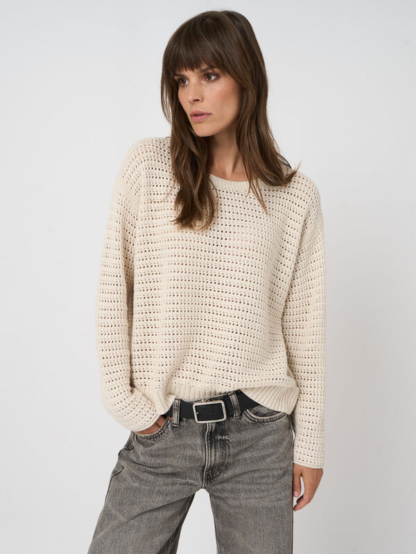 Ajour-Baumwollpullover mit Bootsausschnitt image number 3