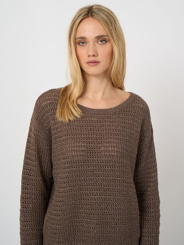 Cotton pointelle boat-neck sweater image number 0