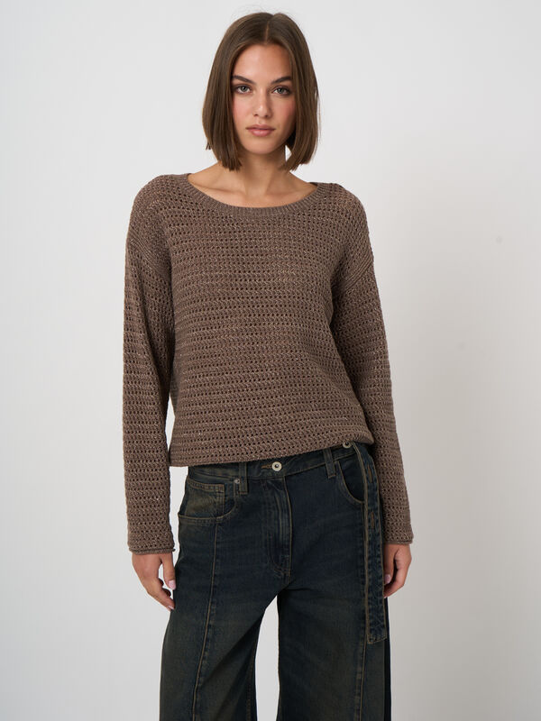 Ajour-Baumwollpullover mit Bootsausschnitt image number 0