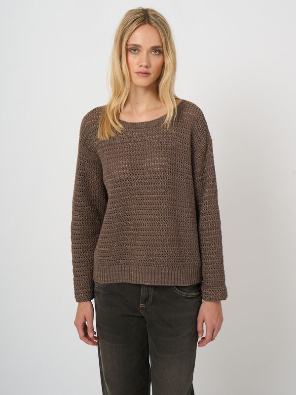 Cotton pointelle boat-neck sweater image number 1