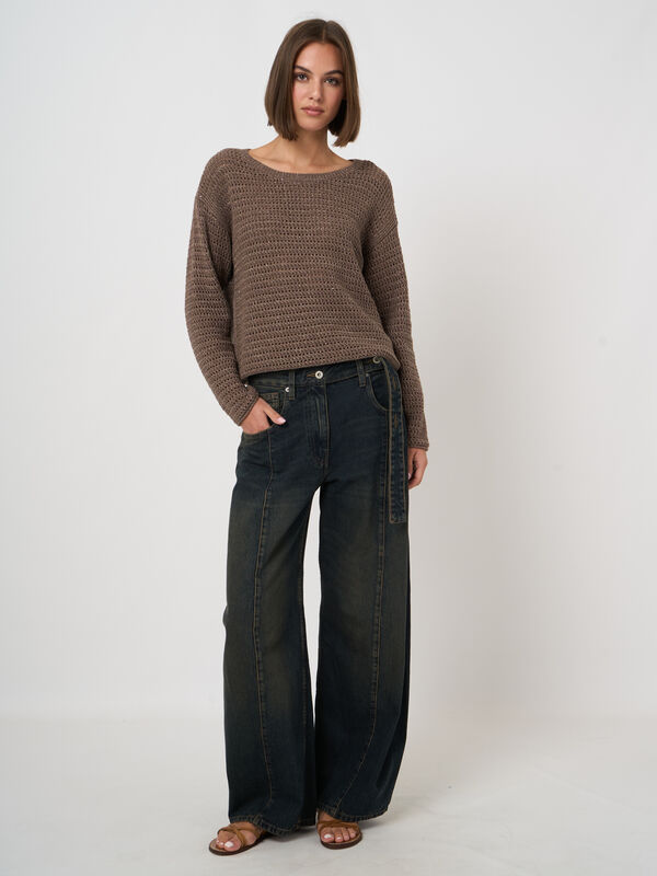 Ajour-Baumwollpullover mit Bootsausschnitt image number 1