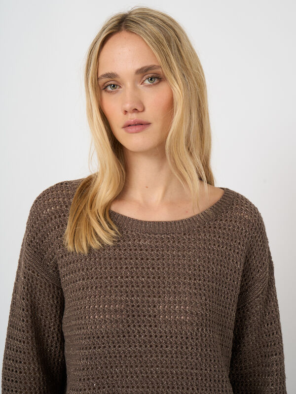 Cotton pointelle boat-neck sweater image number 2
