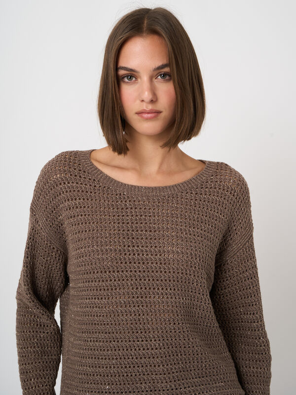 Ajour-Baumwollpullover mit Bootsausschnitt image number 2